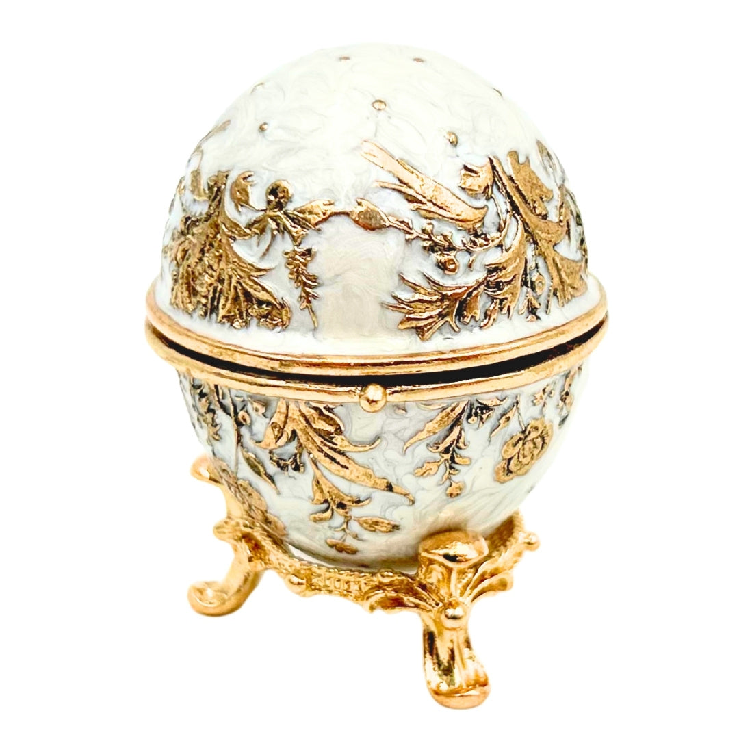 Exklusive Fabergé-Ei Schmuckschatulle aus Metall mit Kristallen in Weiß-Gold mit Gravur-Personalisierung