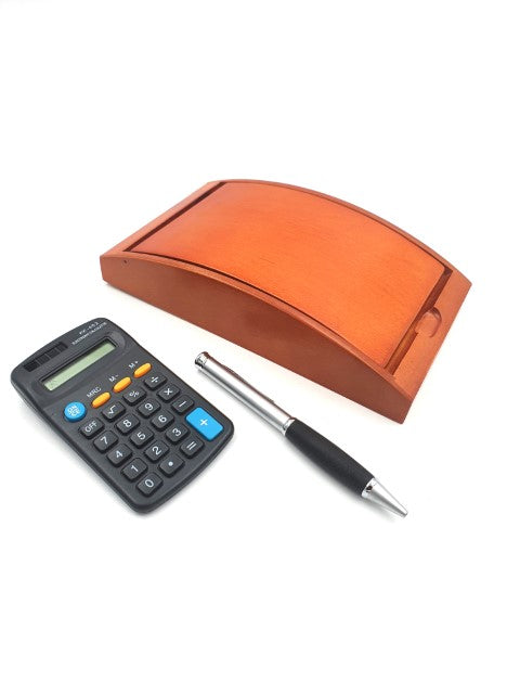 Kugelschreiber und Taschenrechner in elegantem Holzbox G133H mit cremefarbener Polsterung, personalisierbar mit Gravur, ideal als Geschenk, Maße 210 x 120 x 40 mm