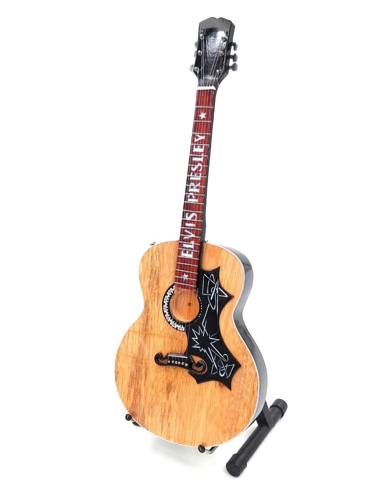 Mini-Gitarre im Elvis-Stil MGT-0284 aus Mahagoniholz, mit Gravurmöglichkeit zur Personalisierung, ideales Geschenk, Höhe 24,5 cm