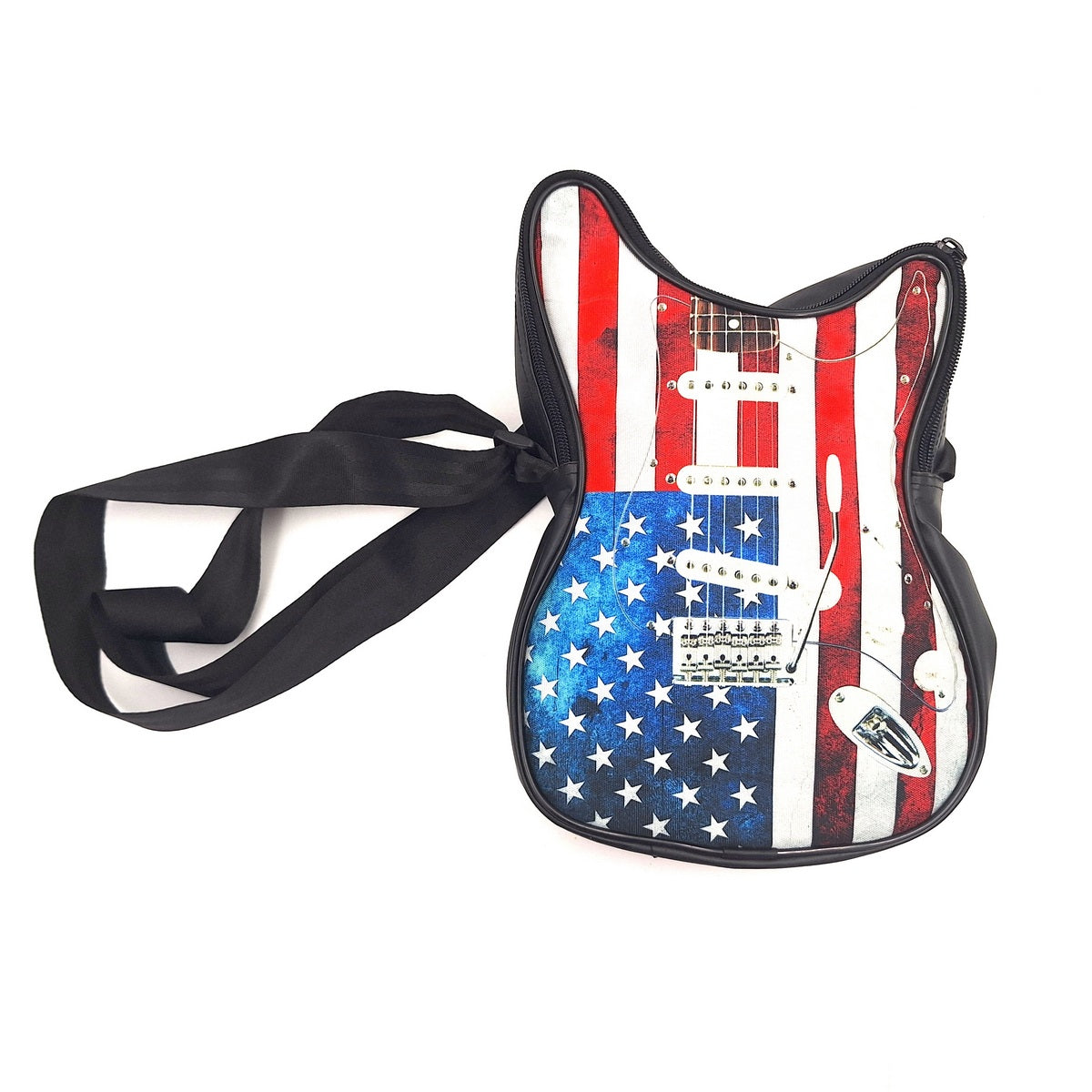 Schultertasche in Gitarrenform mit amerikanischer Flagge – wasserdicht, mit verstellbarem Riemen, Möglichkeit der Personalisierung durch Gravur