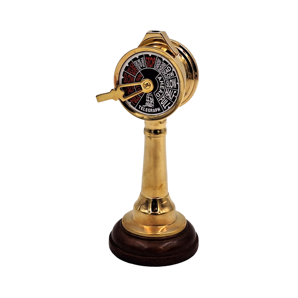 Schiffstelegraf COM-2005 aus Messing und Holz, Höhe 16 cm, personalisierte Gravur, ideal als Geschenk für Segelliebhaber