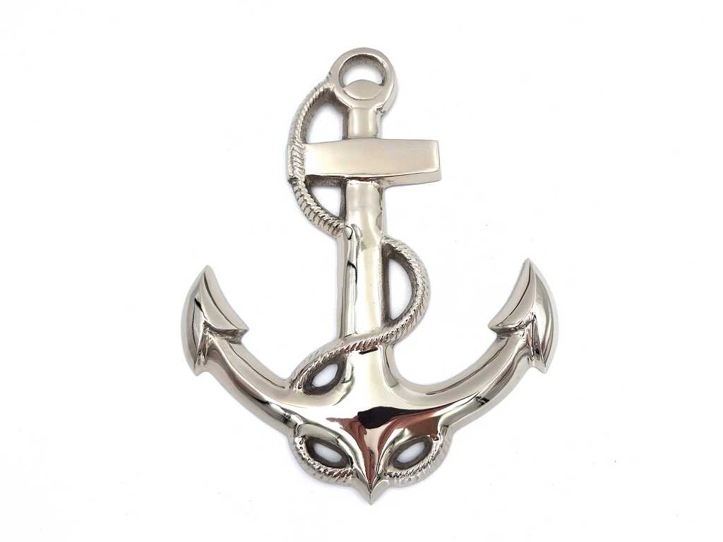 Wandanker, 34 cm, mit personalisierbarer Gravur, silberne Metall-Dekoration im maritimen Stil