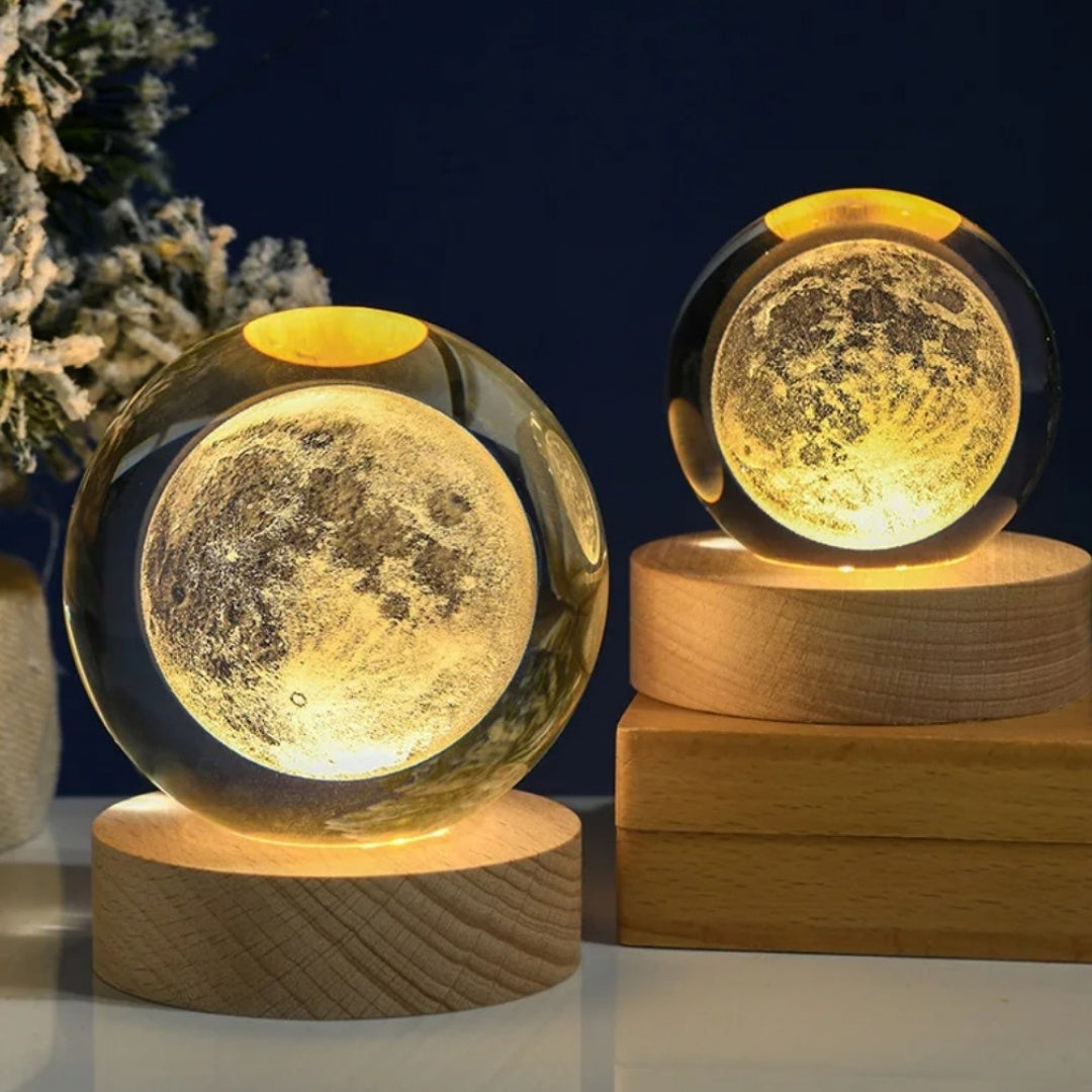 Glaskugel 3D Mond mit Gravur
