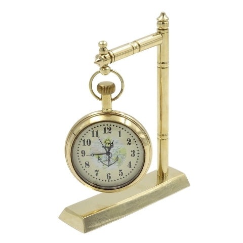 Maritimer Messinguhr für den Schreibtisch NC2126 mit Gravurmöglichkeit, 12 cm Höhe, ideales Geschenk für Segelliebhaber mit Anker- und Segelschiff-Motiv