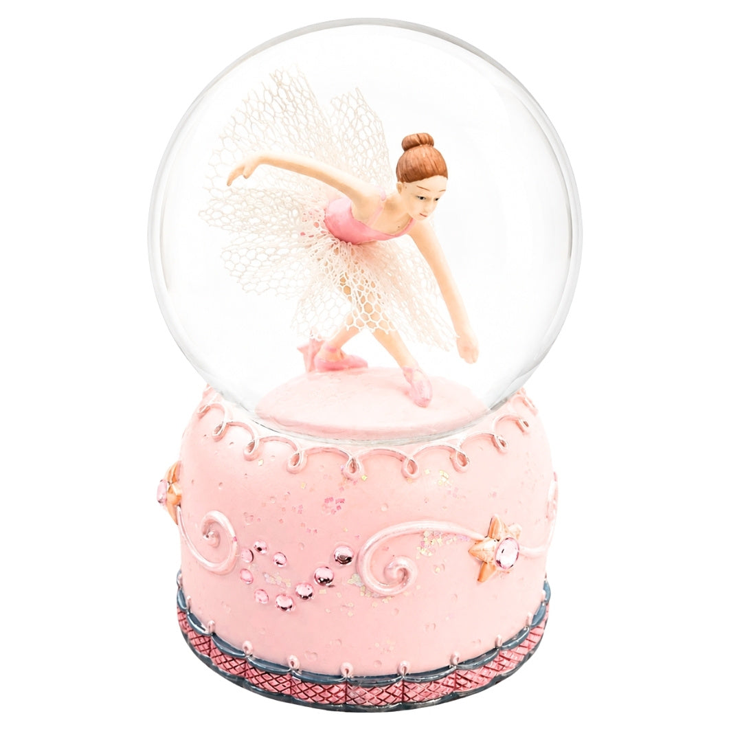 Tanzende Ballerina in 12 cm Glaskugel mit personalisierbarer Gravur - Elegante pastellfarbene Dekoration als Geschenk für Ballettliebhaber, aus Polyresin und Glas gefertigt