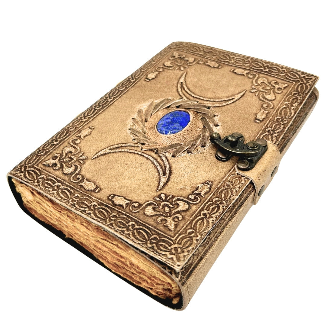 Retro-Ledernotizbuch mit Stein und Mondphasen