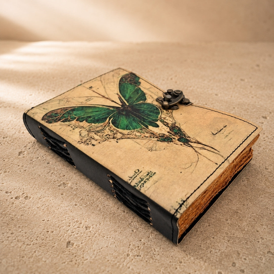 Retro-Ledernotizbuch Schmetterling mit Gravur