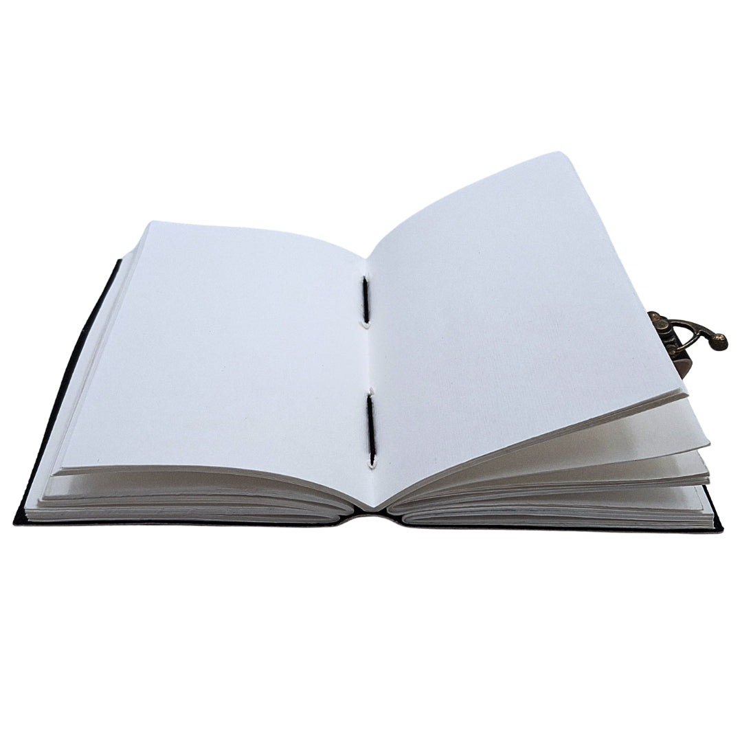 Retro Leder-Notizbuch Windrose Schwarz-Gold mit personalisierter Gravur