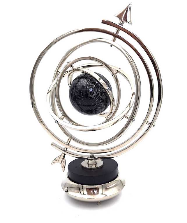 Sphärisches Astrolabium mit Globus, 44,5 cm, silberfarben, mit personalisierbarer Gravur