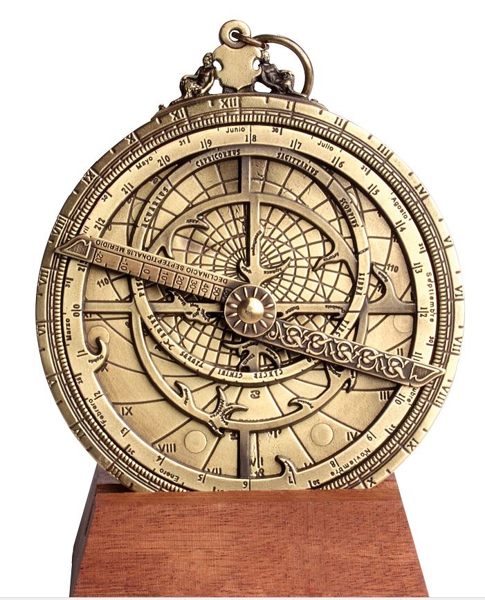 Europäisches Astrolabium H32 – Premium-Renaissance-Replik mit personalisierbarer Gravur – ideales Geschenk mit elegantem Holzsockel – Höhe 12 cm, handgefertigt mit Liebe zum Detail