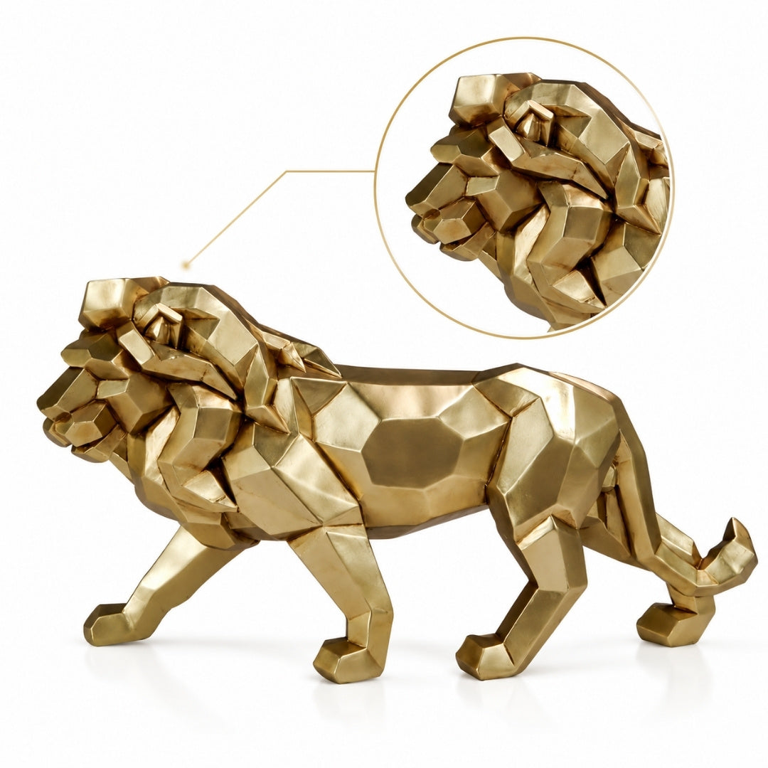 Große goldene Löwenfigur 43 cm mit der Möglichkeit einer personalisierten Gravur - elegante Dekoration als Geschenk, hochwertige Polyresin, moderner Glamour-Stil