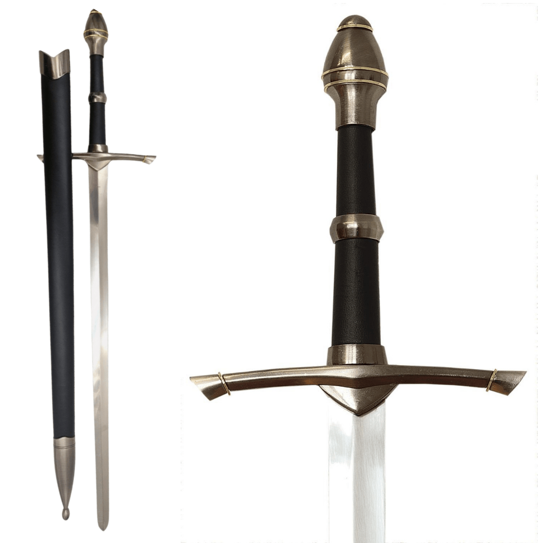 Stahlschwert eines Ritters in Scheide, 105 cm – elegante Replik aus Edelstahl mit Gravurmöglichkeit
