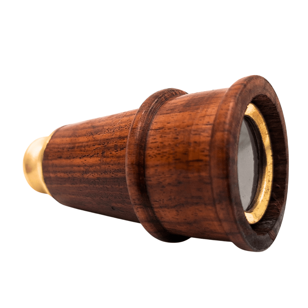 Retro Messing-Holz-Lunette HT021 mit Gravurmöglichkeit – Elegante Vintage- und Maritim-Dekoration als Geschenk, Länge 18 cm
