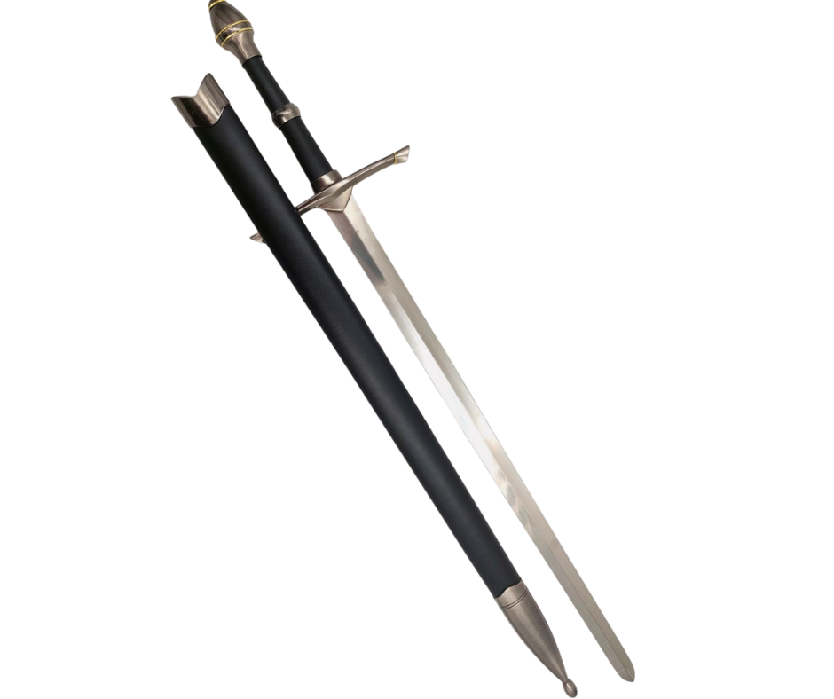 Stahlschwert eines Ritters in Scheide, 105 cm – elegante Replik aus Edelstahl mit Gravurmöglichkeit