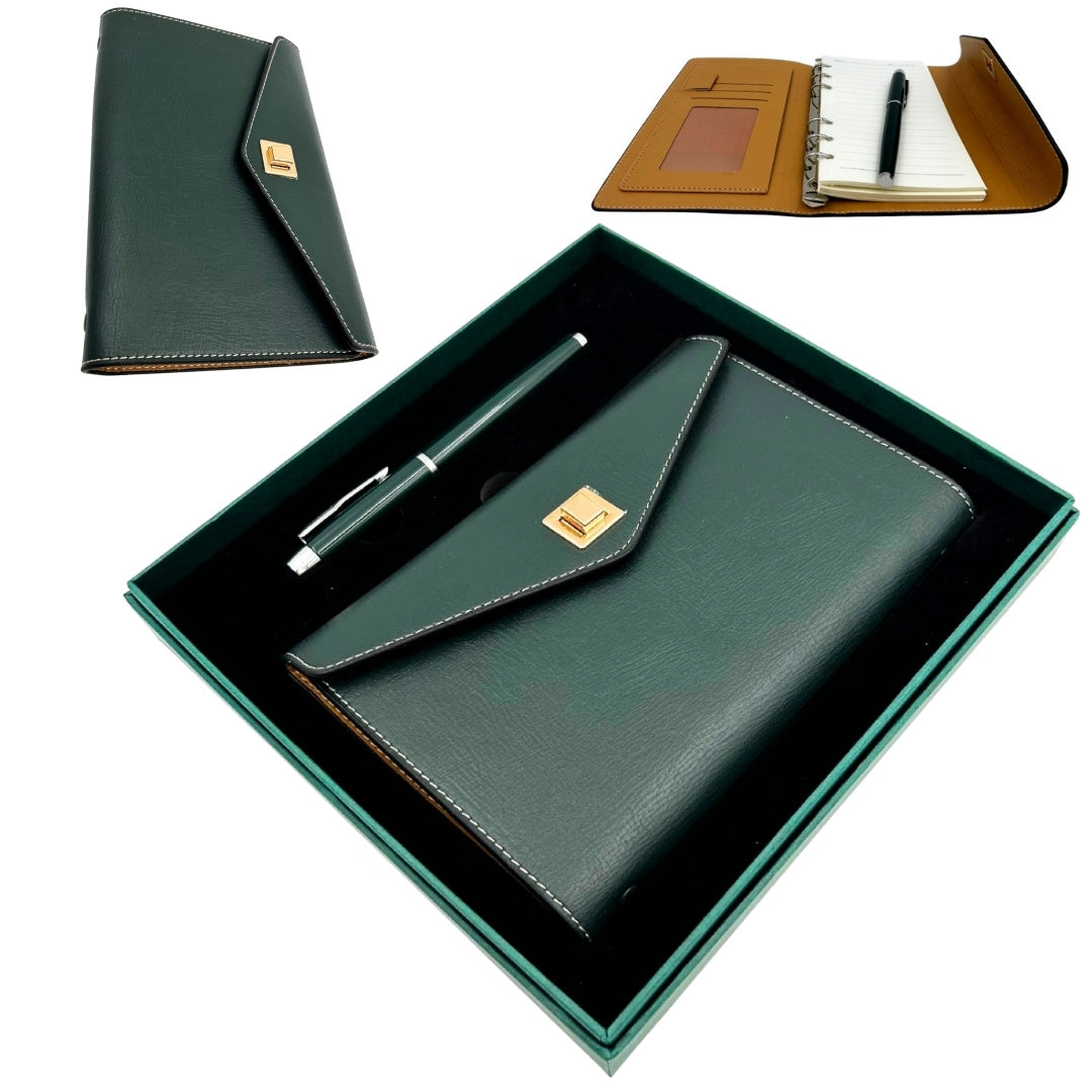 Elegantes Geschenkset mit personalisierter Gravur – Leder-Notizbuch A6 mit hochwertigem Kugelschreiber in luxuriöser Geschenkbox
