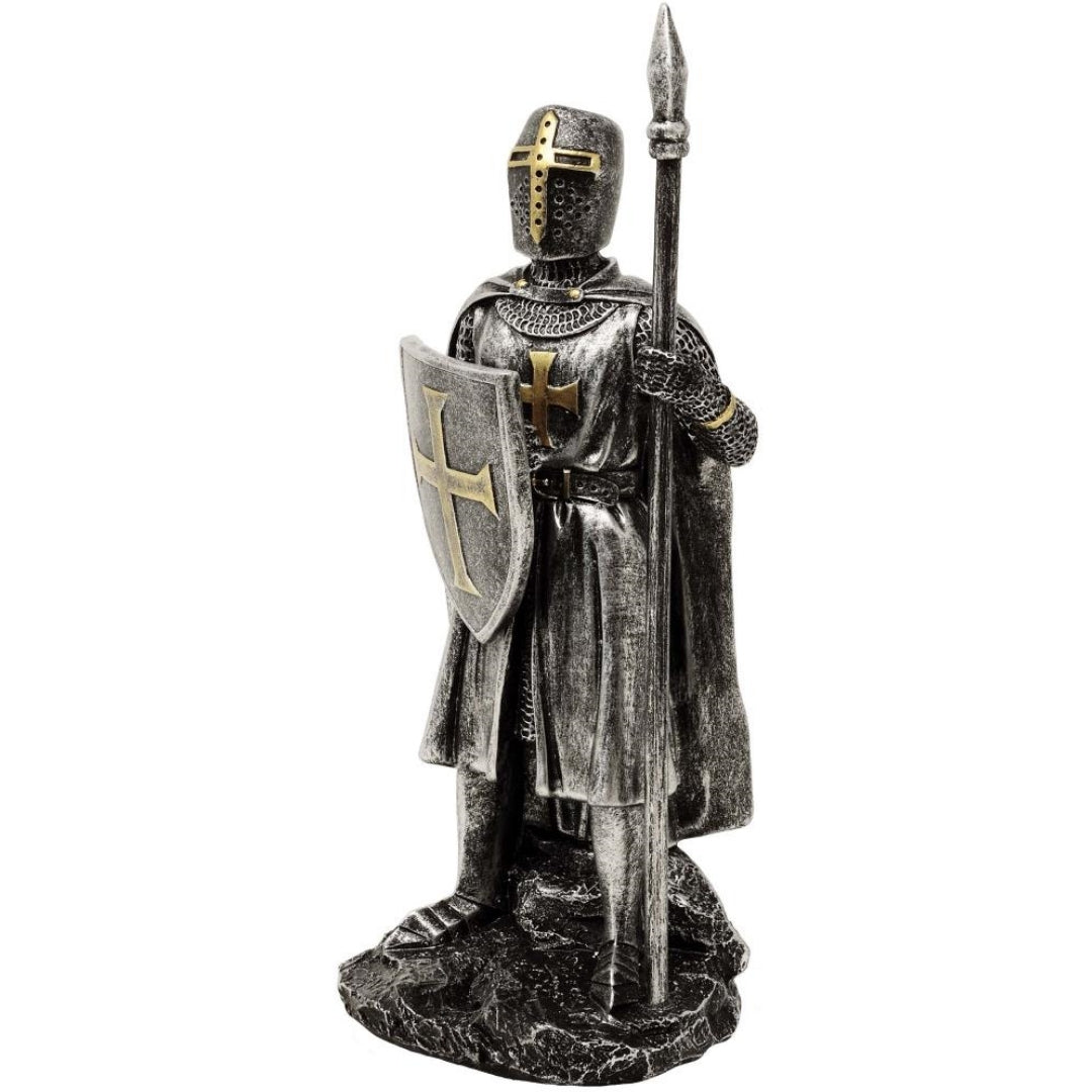 Figur Ritter mit Speer 20 cm mit personalisierbarer Gravur – handbemalte Polyresin-Dekoration als Geschenk für Geschichts- und Militärliebhaber