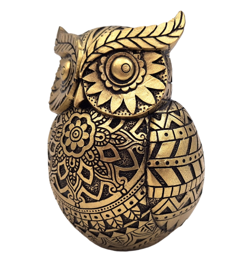 Eule der Weisheit mit der Möglichkeit einer personalisierten Gravur, Dekoration in Gold und Schwarz, Höhe 13,6 cm, ideales Geschenk für jeden Anlass