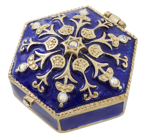 Elegante Metall-Geschenkbox mit Kristallen B0035-08BL in Marineblau-Gold mit personalisierbarer Gravur