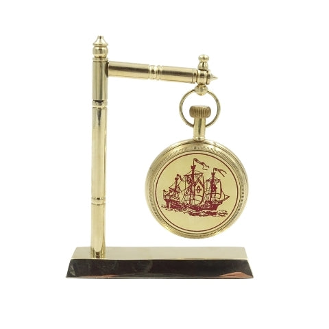 Maritimer Messinguhr für den Schreibtisch NC2126 mit Gravurmöglichkeit, 12 cm Höhe, ideales Geschenk für Segelliebhaber mit Anker- und Segelschiff-Motiv