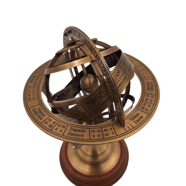 Messing-Astrolabium 21 cm mit Holzsockel – personalisiertes Geschenk für Astronomie-Liebhaber in Goldfarbe