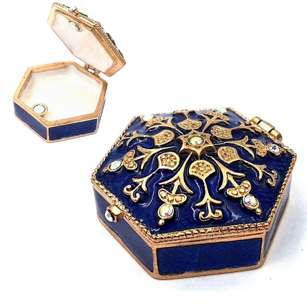 Elegante Metall-Geschenkbox mit Kristallen B0035-08BL in Marineblau-Gold mit personalisierbarer Gravur
