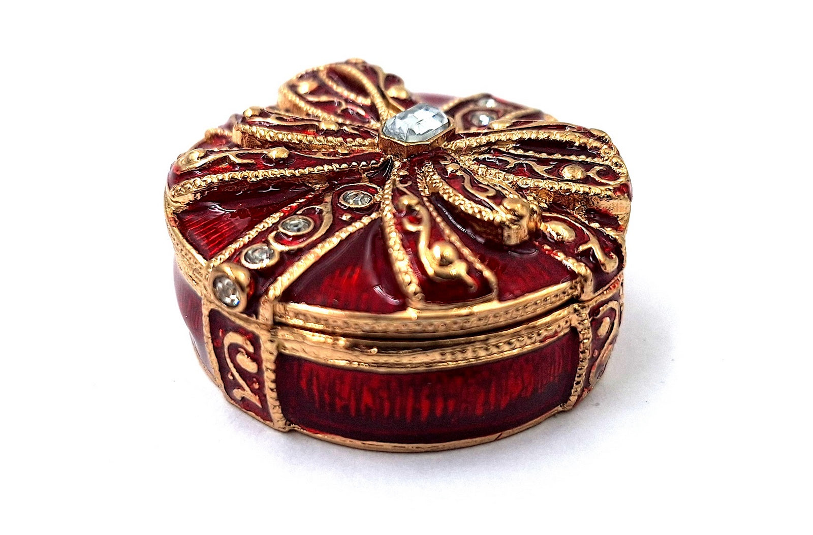 Exklusive Metall-Geschenkbox mit Kristallen B0118-08 in Rot-Gold, personalisierbare Gravur, ideal für Schmuck und als elegantes Geschenk für jede Frau, Maße 4x4x1 cm, Glamour-Stil