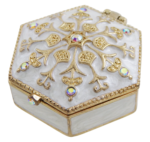 Elegante Metall-Geschenkbox mit Kristallen B0035-08WH, Weiß-Gold, personalisierbare Gravur, ideal für Schmuck und Kleinigkeiten, 5x5x2 cm