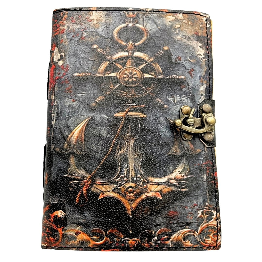 Retro-Maritim-Ledernotizbuch 200 Seiten mit Gravur-Personalisierung, ideal als Geschenk für Künstler und Reisende, aus natürlichem Ziegenleder, Vintage-Farbe, Maße 18 x 13 cm