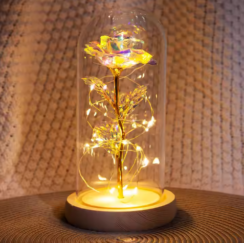LED-Nachtlampe Rose mit personalisierbarer Gravur, romantisches Geschenk, Höhe 21,5 cm, sanftes Licht, ideale Dekoration fürs Schlafzimmer