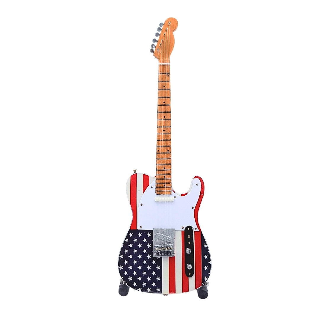 Mini-Sammlergitarre MGT-2639 im Stil von Bruce Springsteen mit der Möglichkeit einer personalisierten Gravur, handgefertigt aus Mahagoni, ideales Geschenk für Musikfans, Höhe 27,5 cm