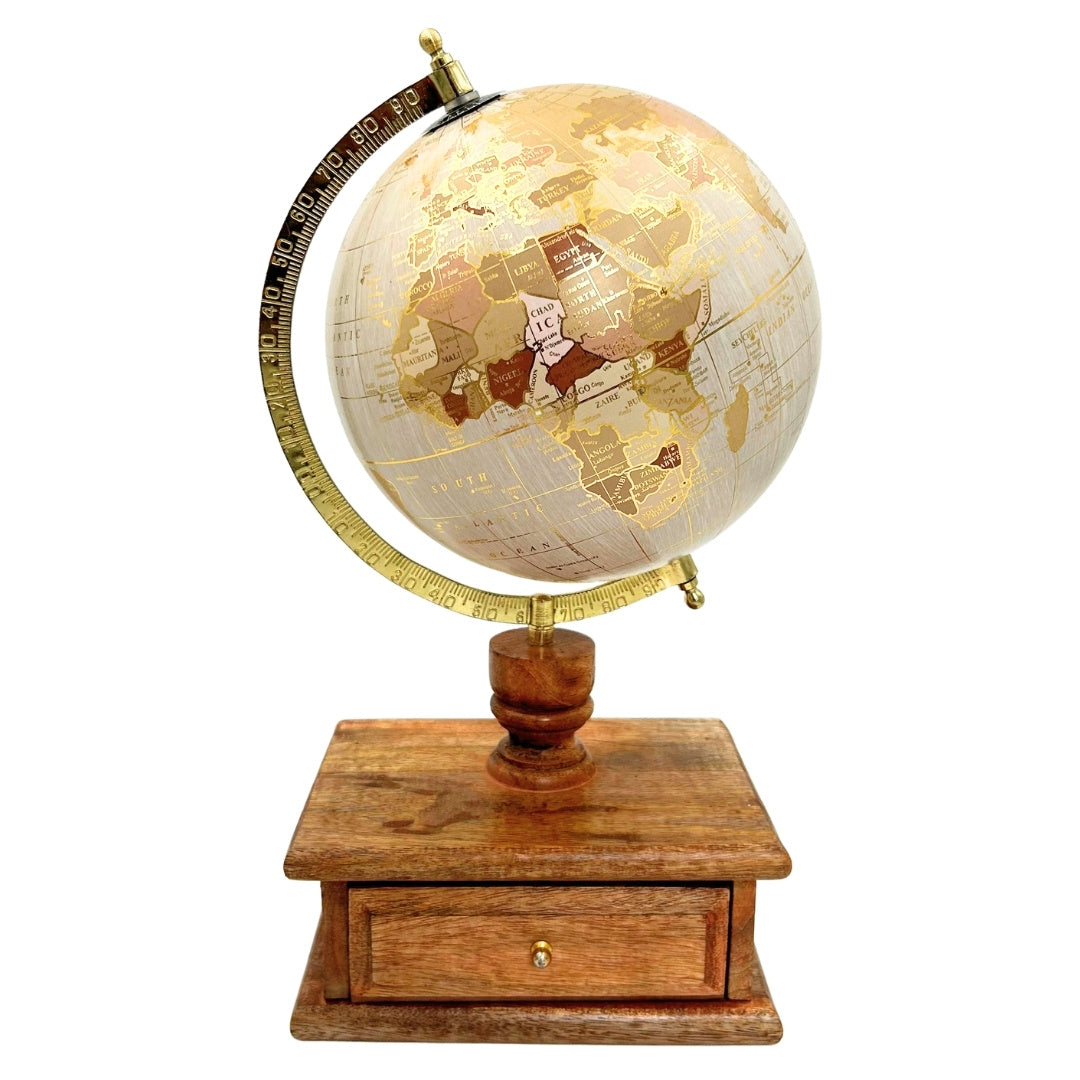 Eleganter Vintage-Schreibtischglobus mit Holzsockel und Schublade