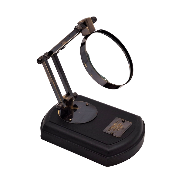 Lupe auf Holzsockel mit Messingfassung, Möglichkeit der Personalisierung durch Gravur, ideales Geschenk für Modellbauer und Retro-Stil-Liebhaber, Durchmesser 7,5 cm, Vergrößerung 3,5x