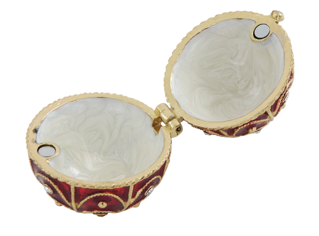 Exklusive Metall-Geschenkbox Fabergé mit Kristallen in Rot-Gold, personalisierbare Gravur, ideales Geschenk, Maße 5,5x6,5 cm