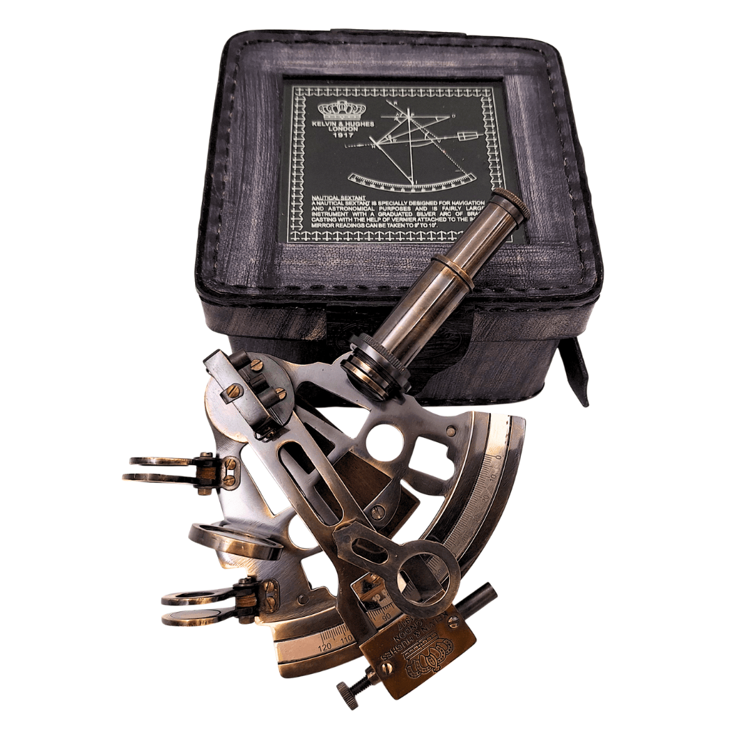 Messing-Sextant mit personalisierter Gravur in Lederbox