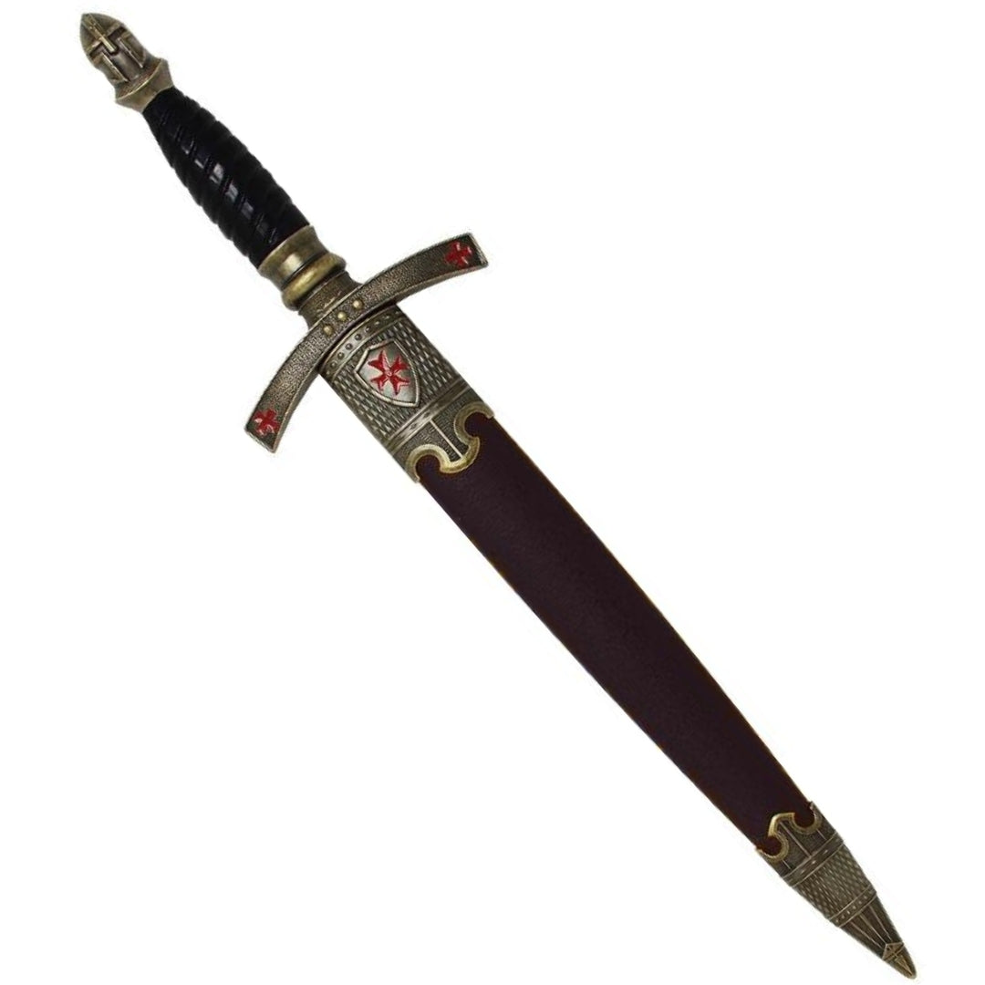 Templer-Dolch in dekorativer Scheide mit Gravur – Replik aus Edelstahl, 40 cm