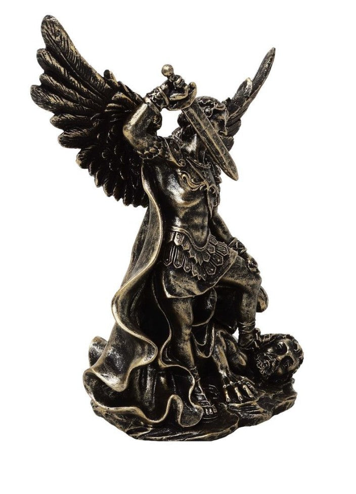 Figur Heiliger Michael im Kampf mit dem Drachen aus Polyresin 13,5 cm mit Personalisierung durch Gravur