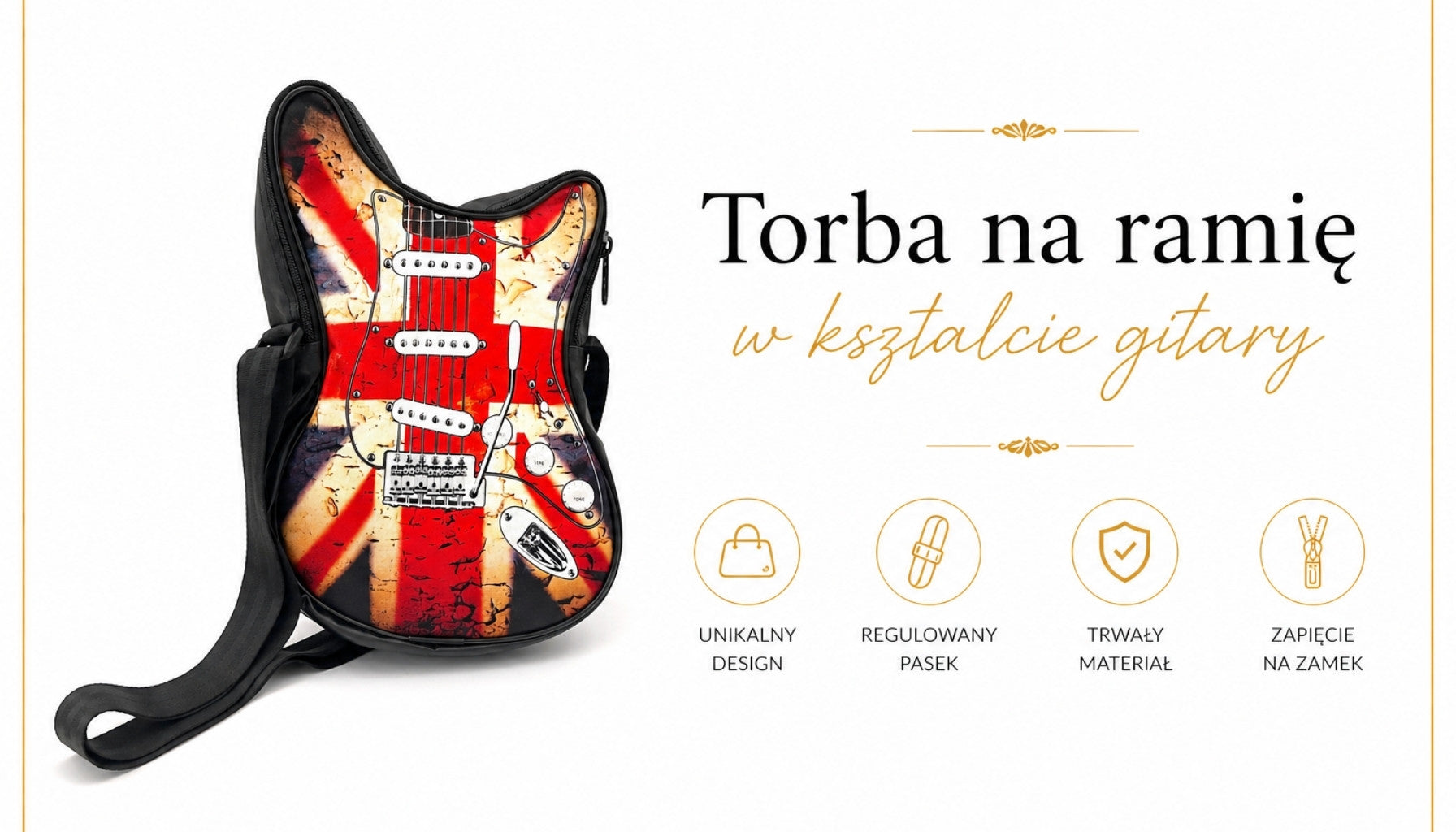 Schultertasche in Gitarrenform mit britischer Flagge RBG-008 mit Möglichkeit der Personalisierung durch Gravur