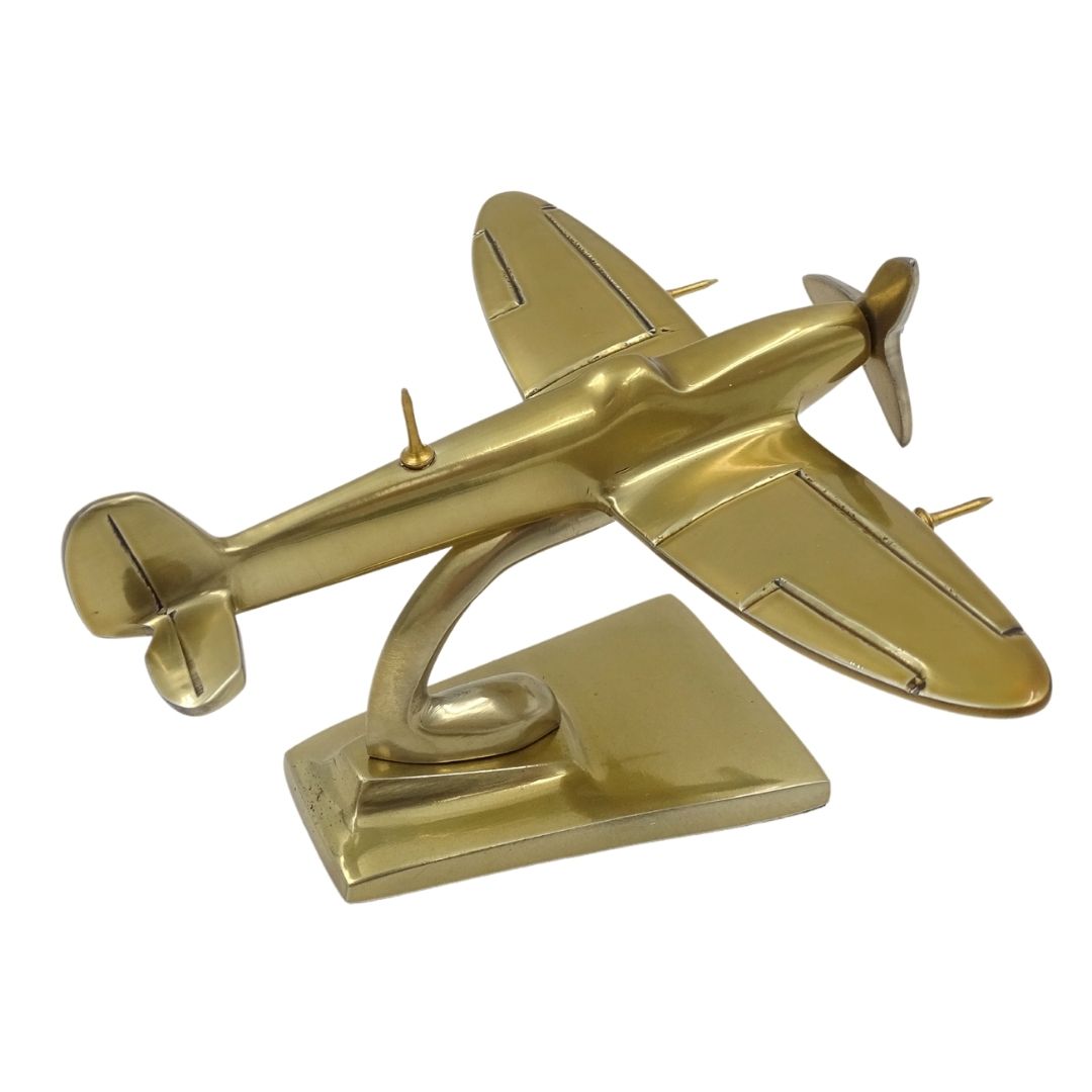 Modell des Flugzeugs Spitfire Gold WWII-Jagdflugzeug mit personalisierbarer Gravur – elegantes Geschenk für Luftfahrtliebhaber, aus Aluminium, Maße 15 × 13 × 8 cm