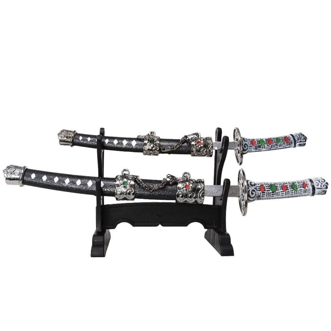 Brieföffner-Set mit Gravur – Brieföffner in Form von Samurai-Katanaschwertern SW-201 – Personalisiertes Geschenk fürs Büro, aus Metall und Kunststoff, Klingenlänge 9,5 cm und 12 cm, elegante Dekoration für Arbeitszimmer oder Homeoffice