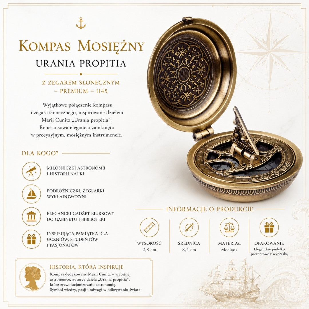 Messing-Kompass Urania Propitia mit Sonnenuhr