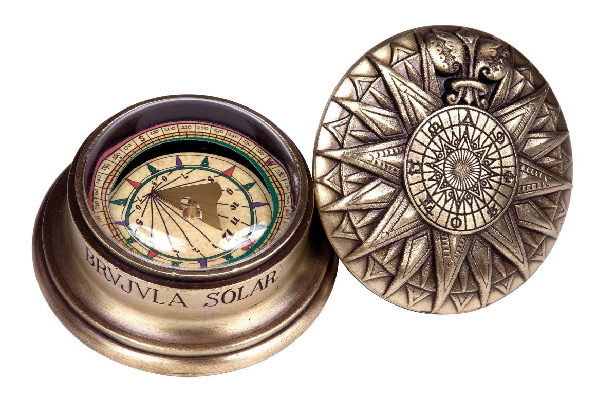 Messing-Renaissance-Sonnenkompass mit Gravur – elegantes Vintage-Geschenk, Höhe 4,5 cm, Durchmesser 8,5 cm
