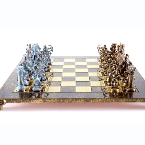 Messing-Schachspiel Bogenschützen 44x44 cm mit individueller Gravurmöglichkeit – luxuriöses Geschenk für Mythologie- und Strategie-Liebhaber, hochwertige handgefertigte Figuren