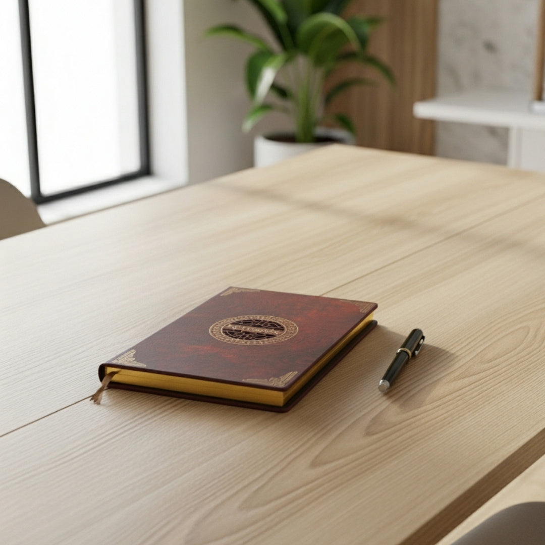 Elegantes A5 Notizbuch mit Holzcover und personalisierter Gravur – luxuriöses Tagebuch als Geschenk mit goldenen Rändern und hochwertigem braunem Papier