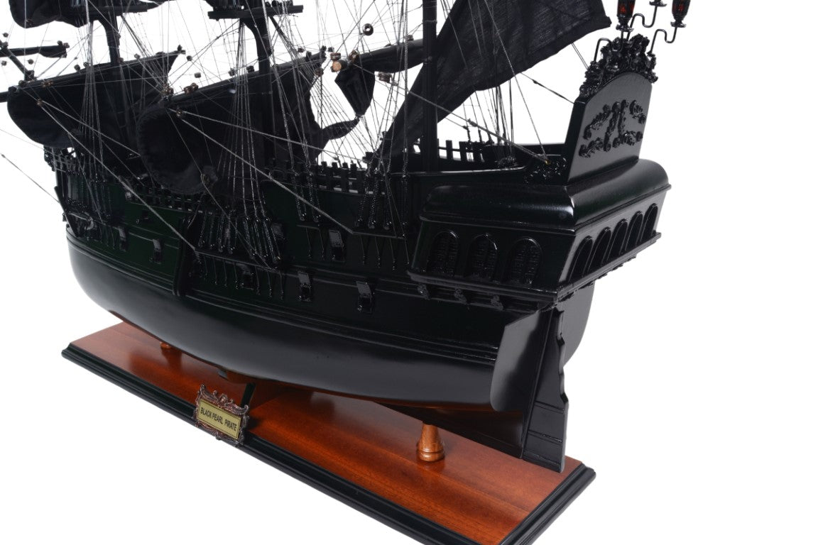 Modell des Piratenschiffs Schwarze Perle BP80R mit Gravurmöglichkeit, Länge 89 cm, exklusives Geschenk für jeden Anlass, Kunsthandwerk, Holzsockel
