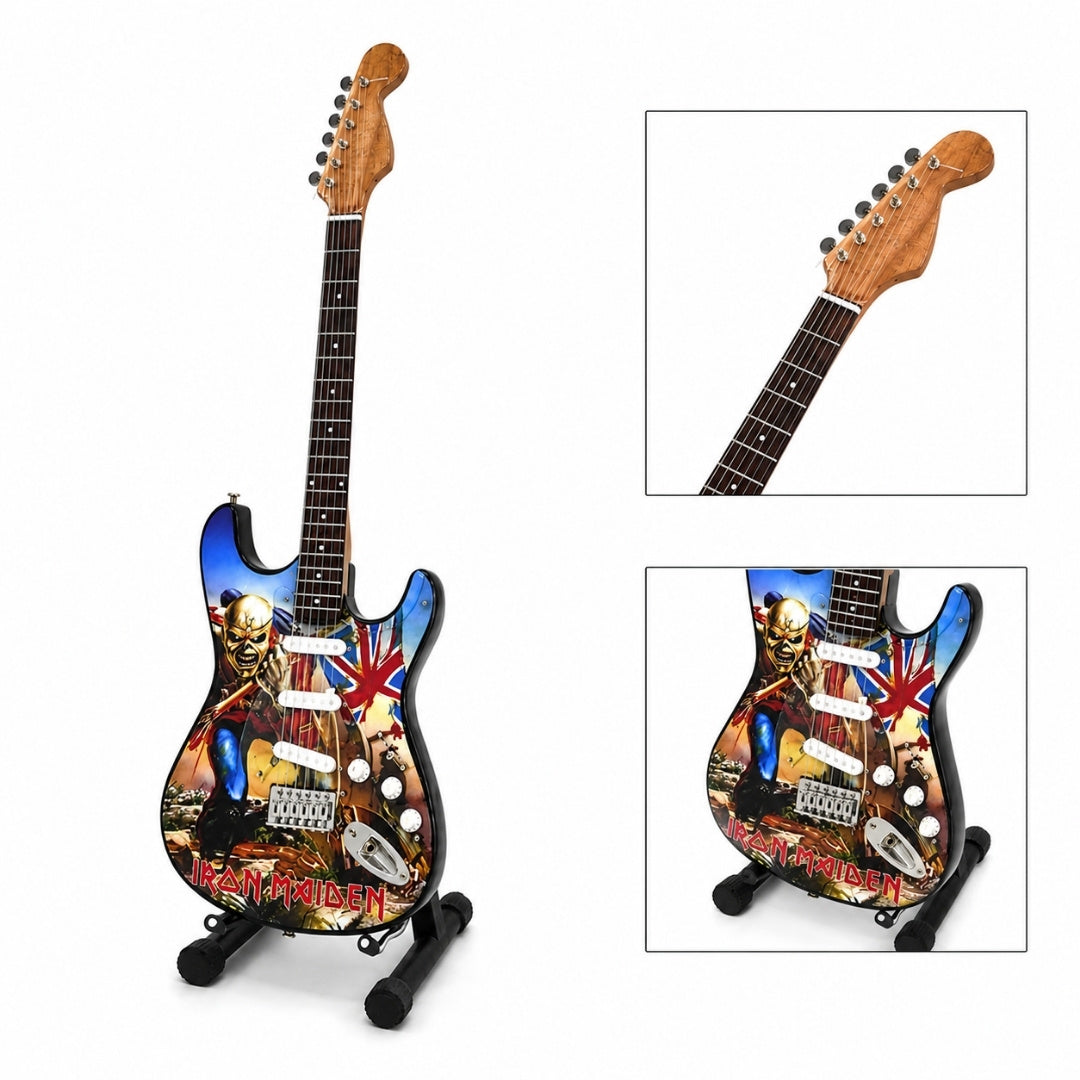 Mini-Dekorationsgitarre Iron Maiden „The Trooper“ aus Mahagoni – handgefertigte Dekoration für Musikfans