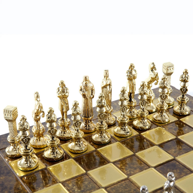 Exklusives Metall-Schach Renaissance S9BRGS 36x36 cm Gold-Silber mit Gravurpersonalisierung