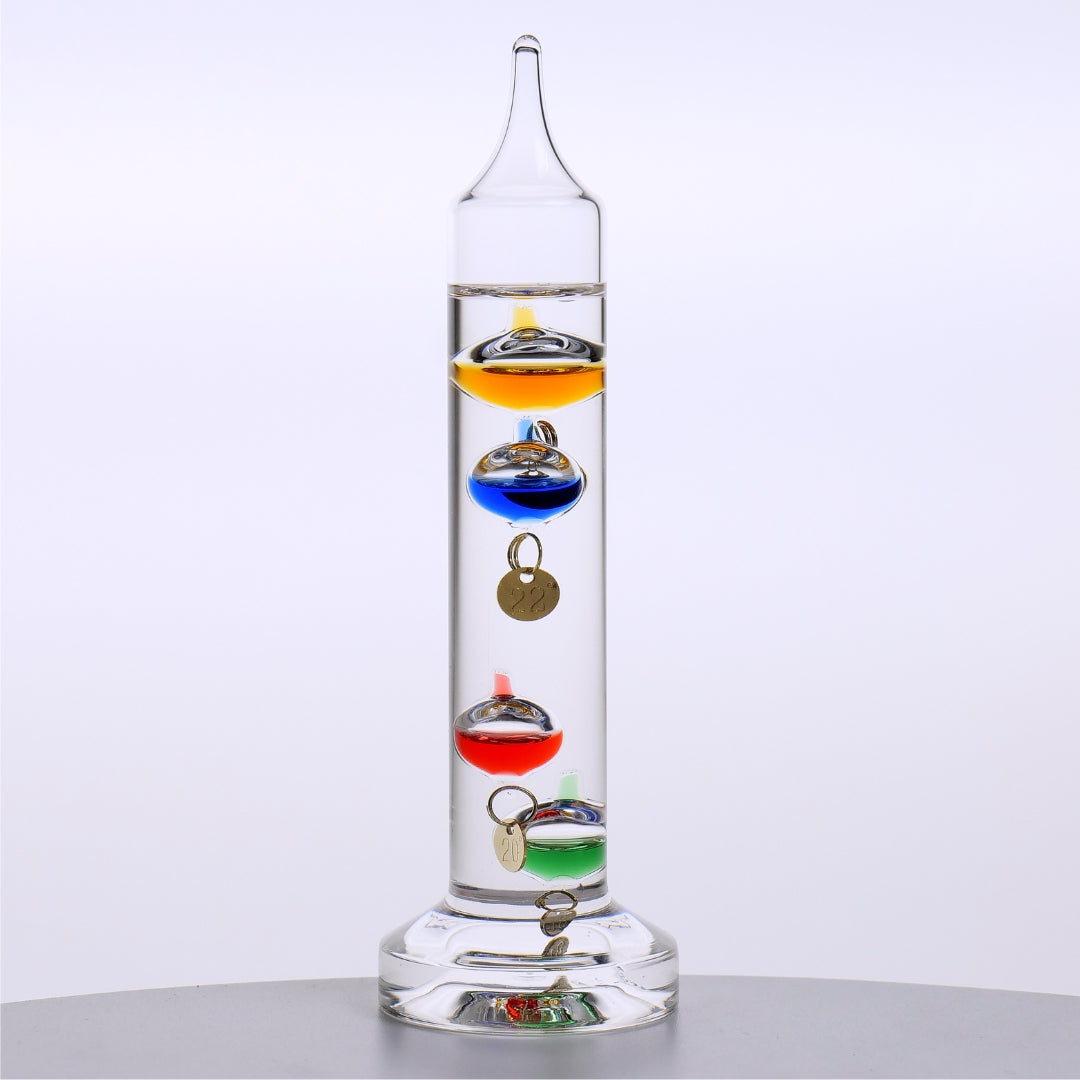 Galilei-Thermometer Galileo mit personalisierter Gravur – elegante Innendekoration in Glasfarbe