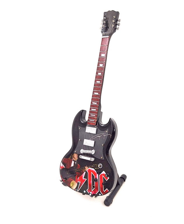 Mini-Gitarre Angus Young 24,5 cm aus Mahagoni mit Gravurpersonalisierung