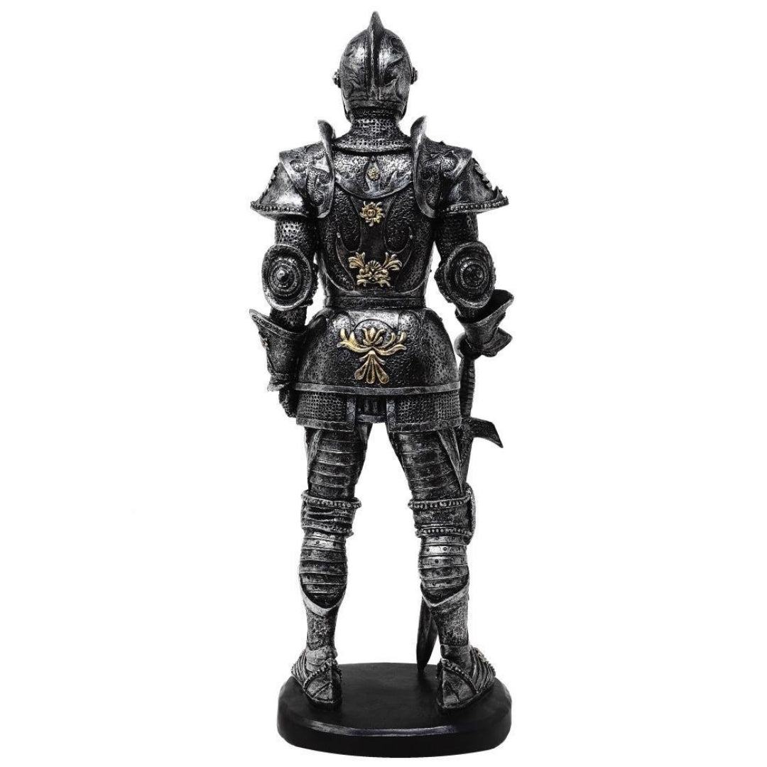 Dekorative Ritterfigur in Rüstung 39 cm silber mit Gravur-Personalisierung