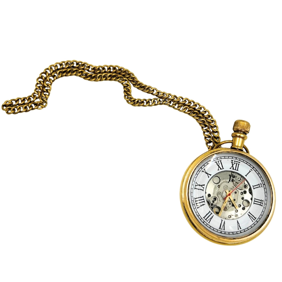 Mechanische Retro-Taschenuhr mit Kette und Gravur